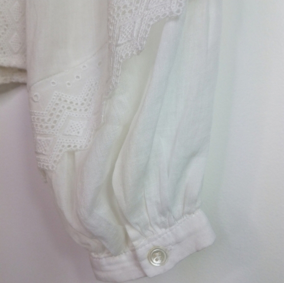 Frame Natalie White Embroidered Ramie Ling Sleeve Top Size Small - Picture 9 of 10